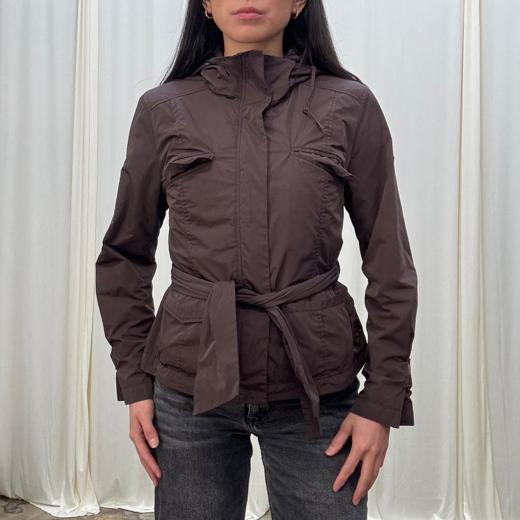 Vintage Hooded Brown Windbreaker Jacket