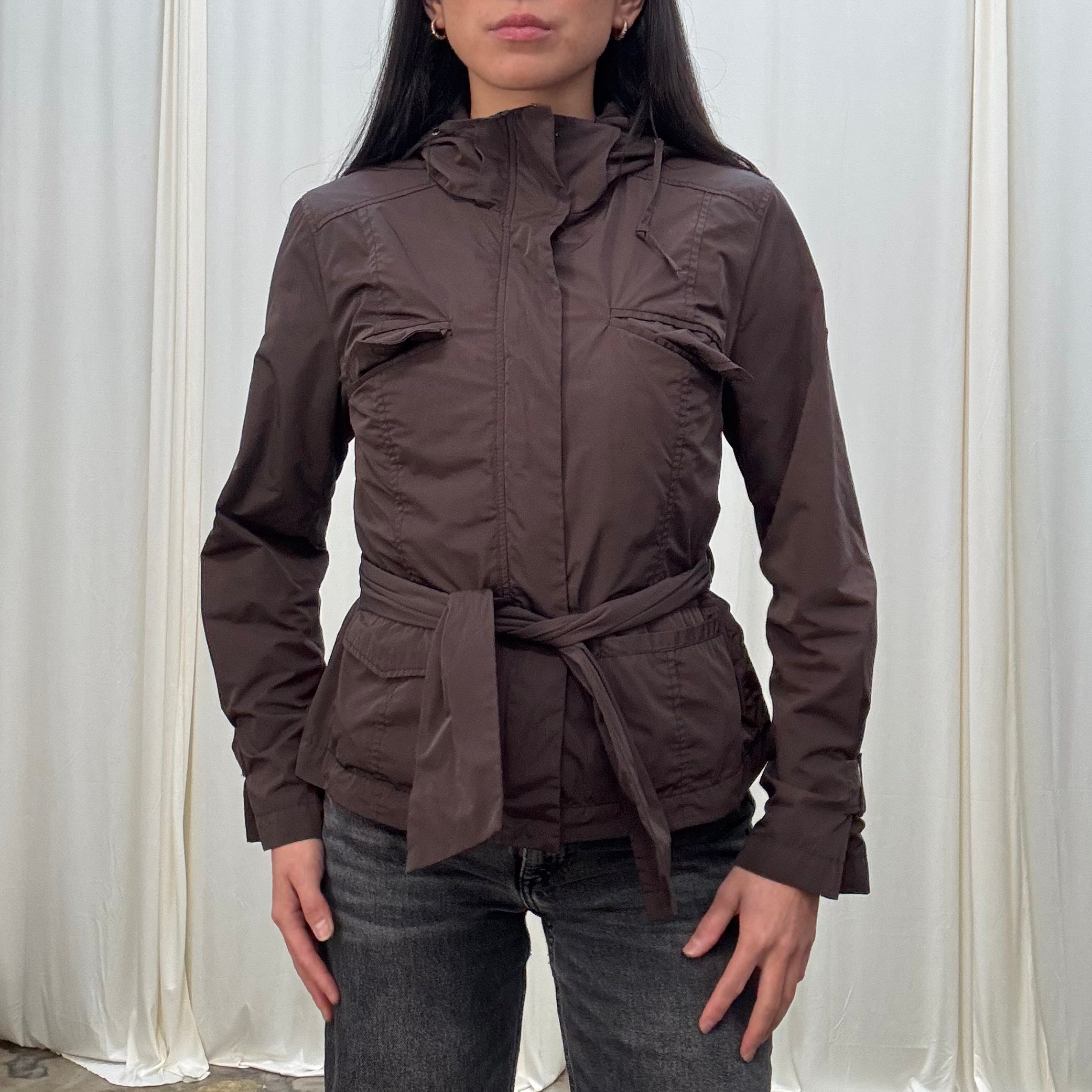Vintage Hooded Brown Windbreaker Jacket