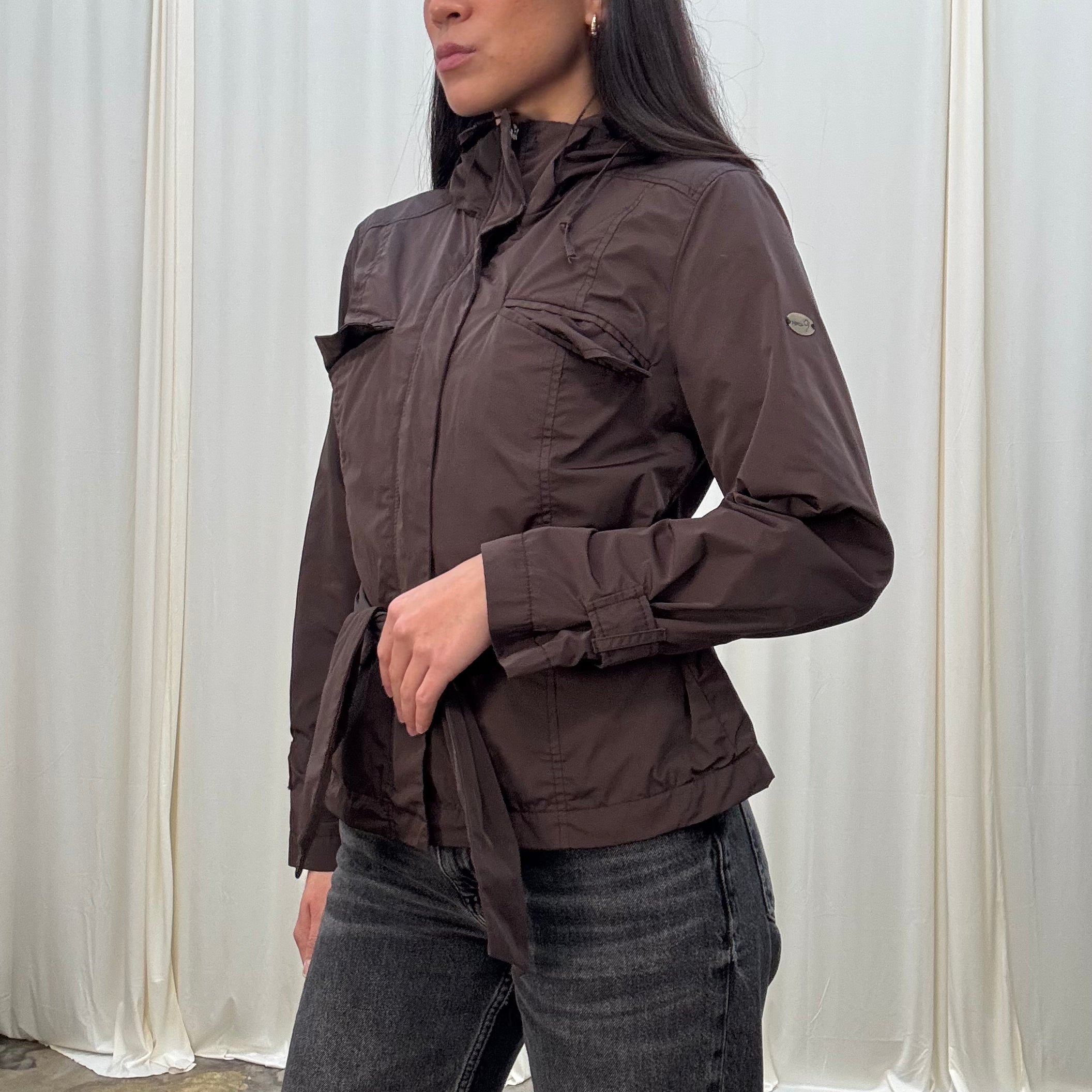 Vintage Hooded Brown Windbreaker Jacket