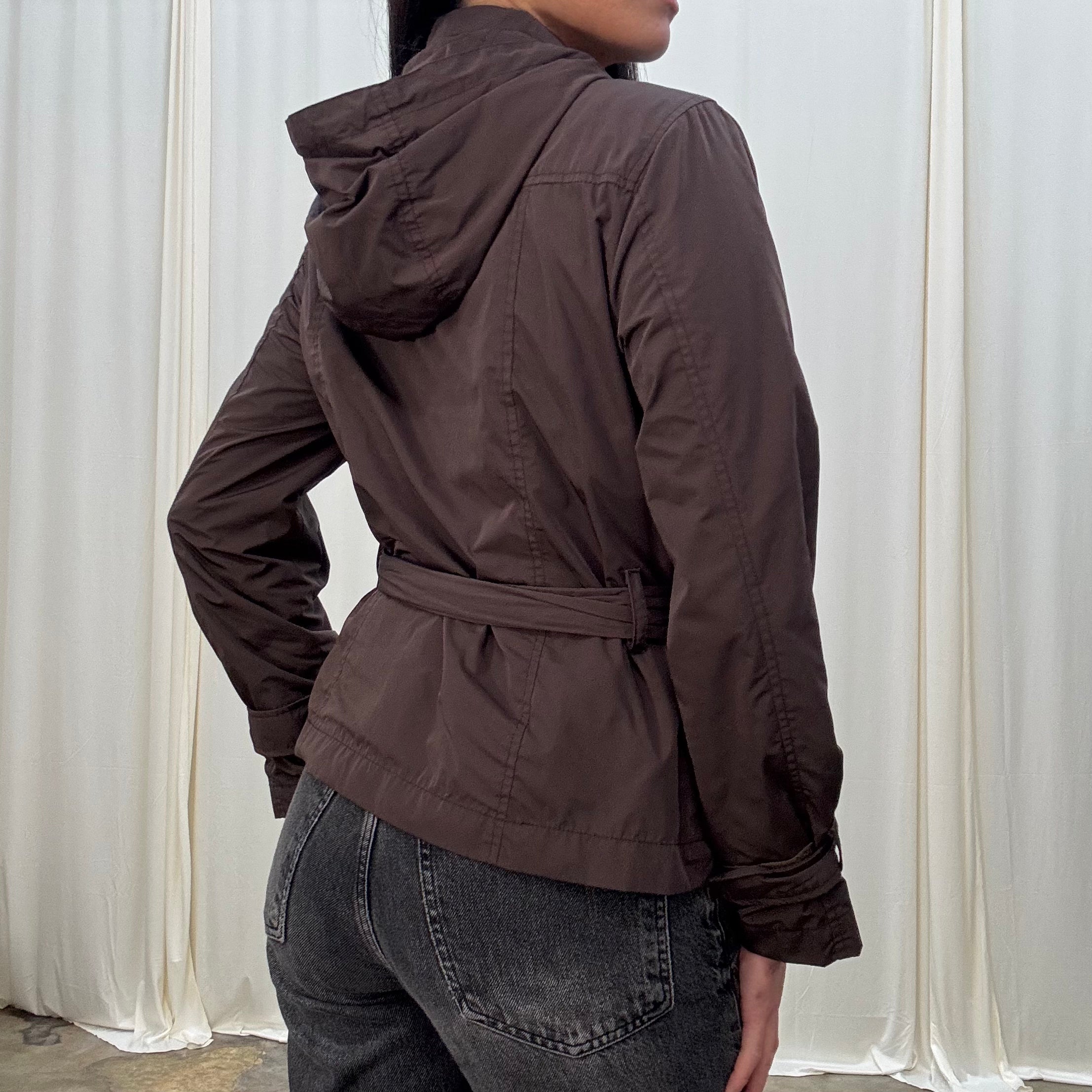 Vintage Hooded Brown Windbreaker Jacket