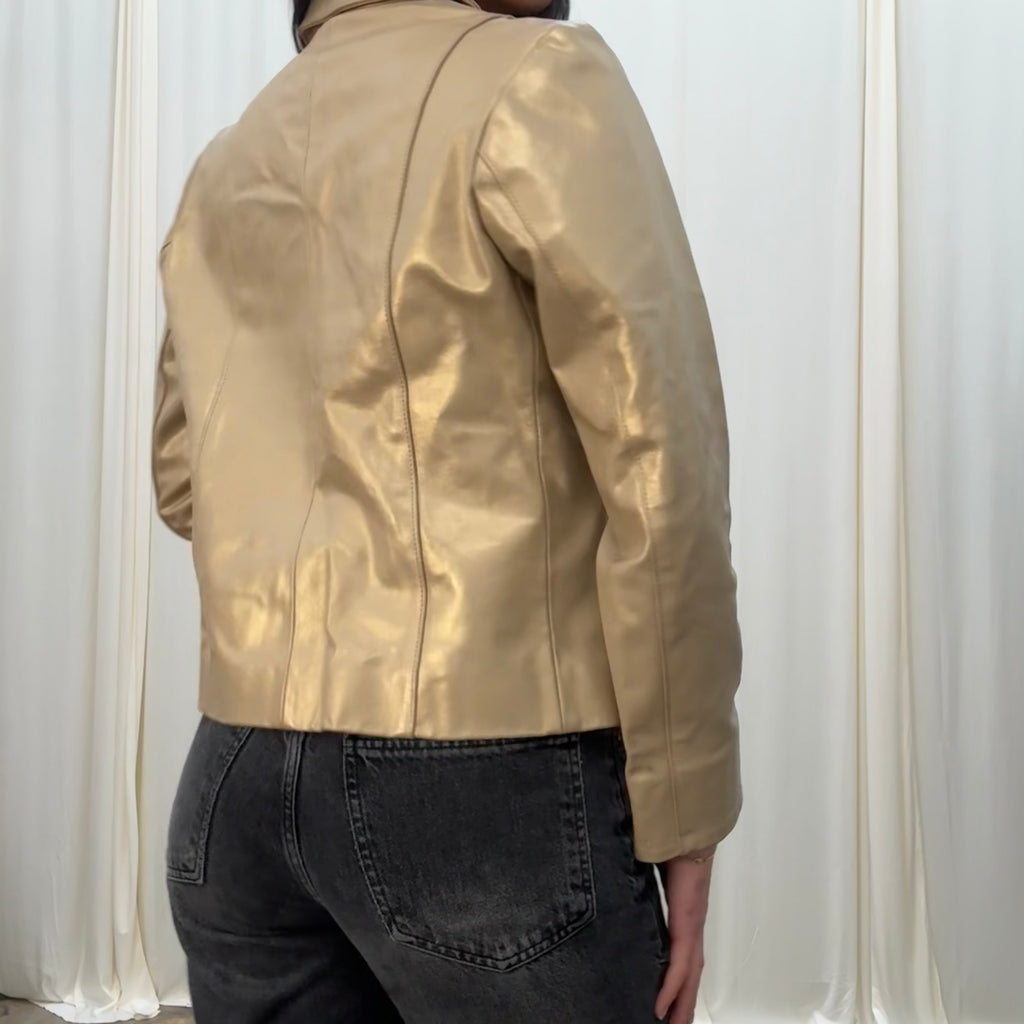 Vintage Metallic Leather Zip Up Jacket