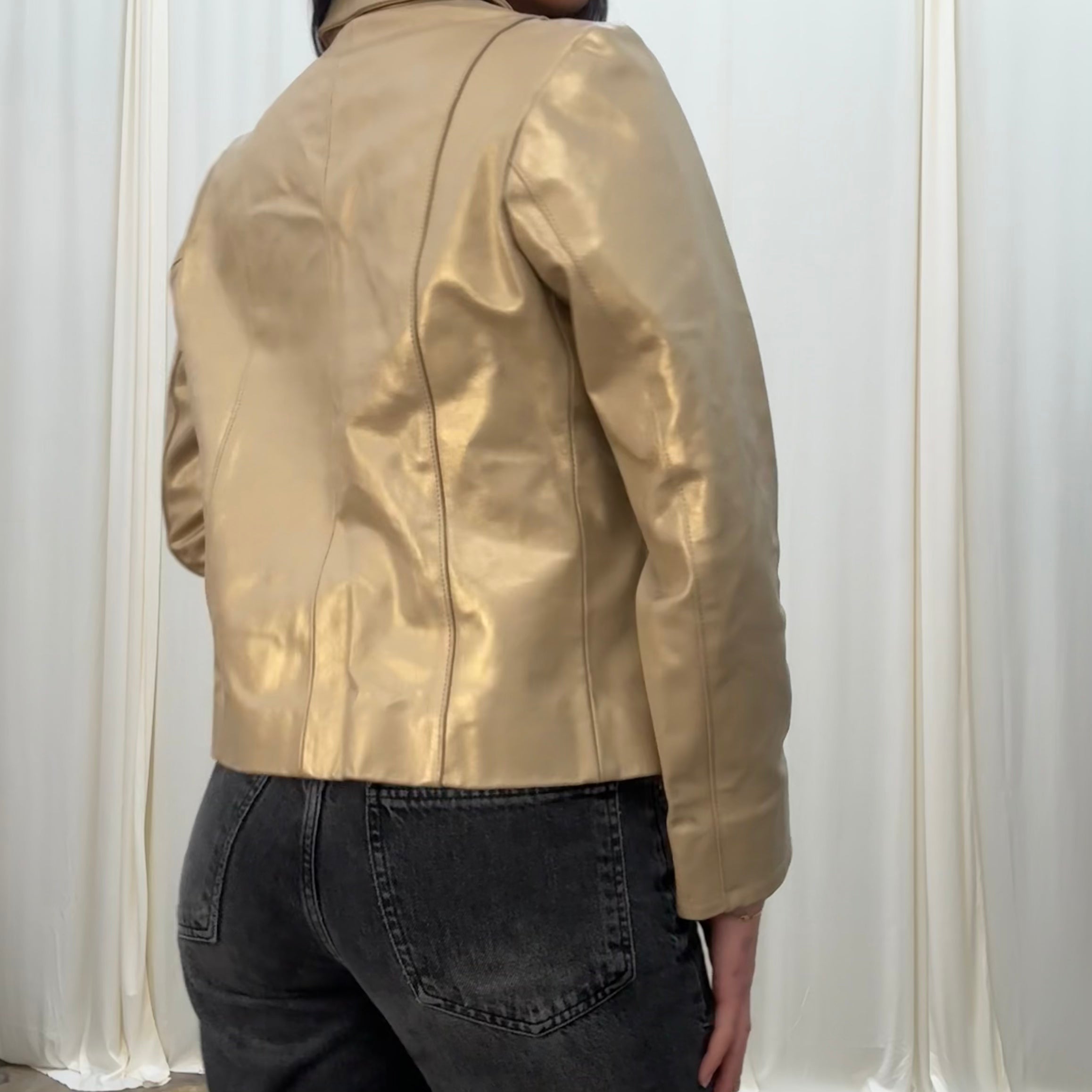 Vintage Metallic Leather Zip Up Jacket